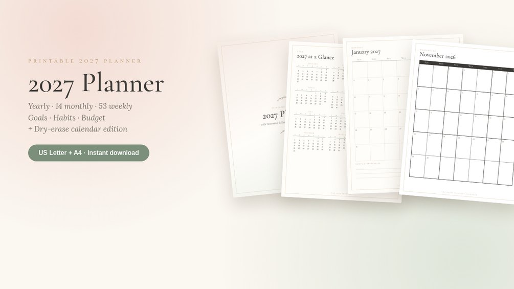 2027 Planner + Nov to Dec 2026 Calendars