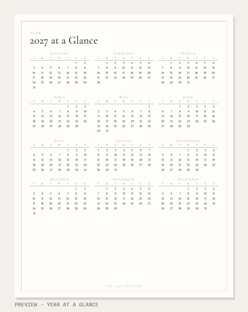 2027 Planner + Nov to Dec 2026 Calendars: 2027 at a glance page preview