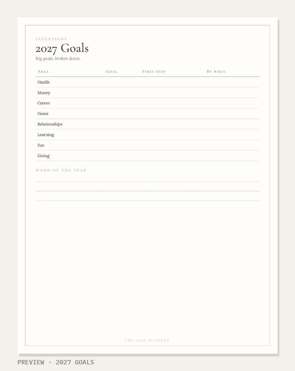 2027 Planner + Nov to Dec 2026 Calendars: 2027 goals page preview