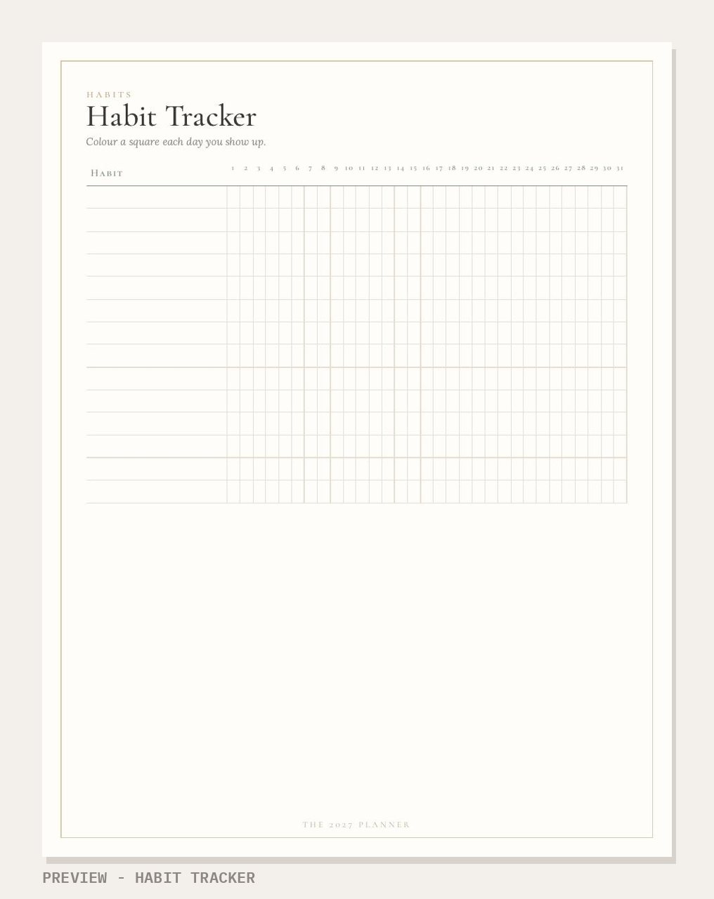 2027 Planner + Nov to Dec 2026 Calendars: habit tracker page preview