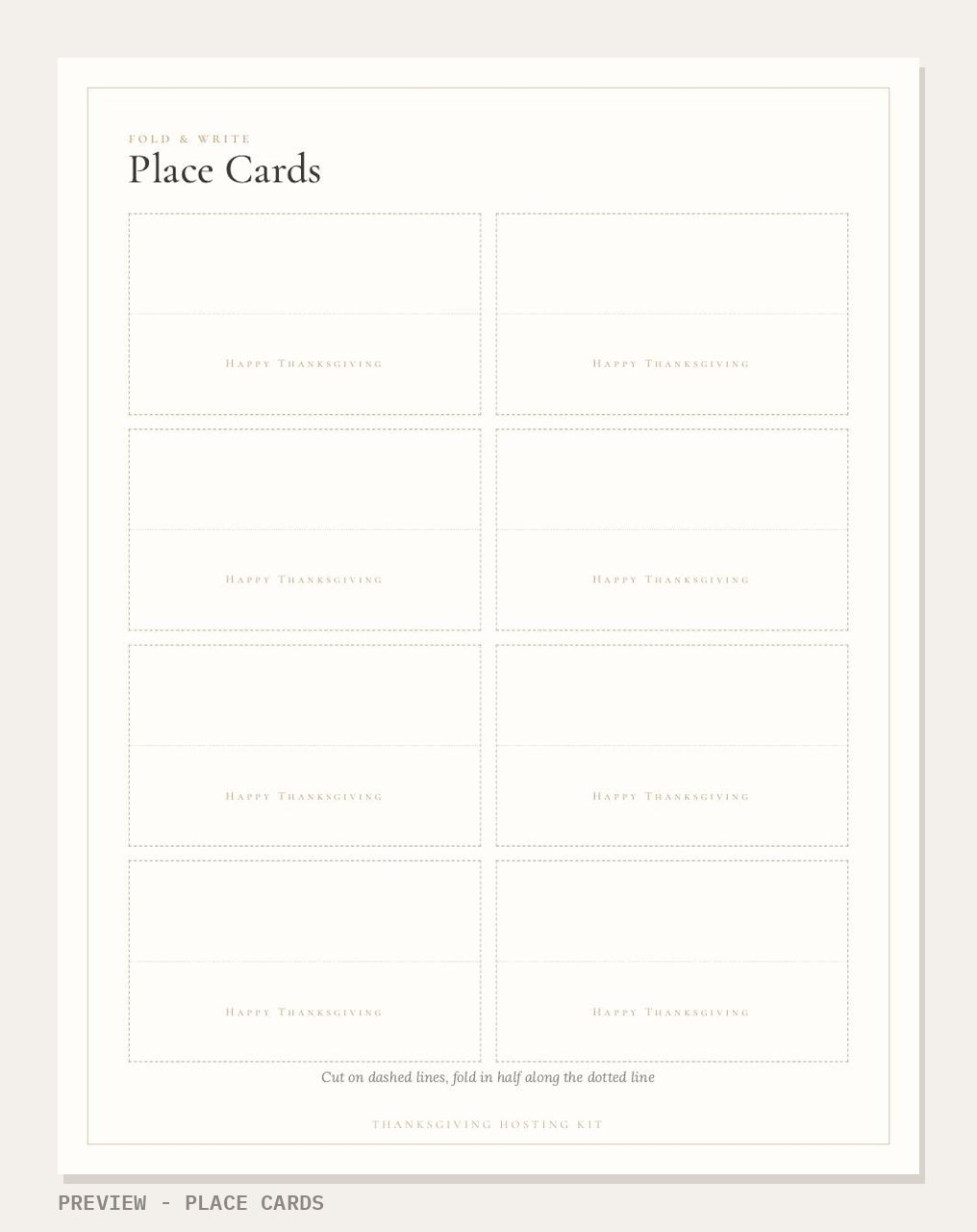 Thanksgiving Hosting Kit: place cards page preview