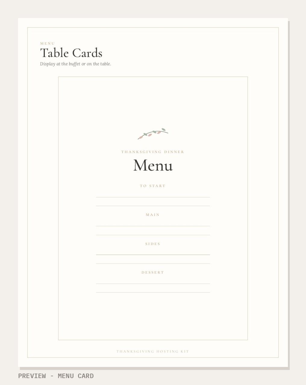 Thanksgiving Hosting Kit: menu card page preview