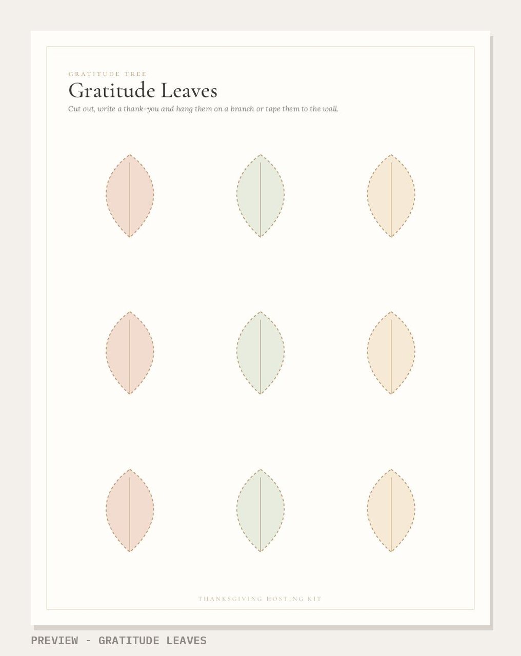 Thanksgiving Hosting Kit: gratitude leaves page preview