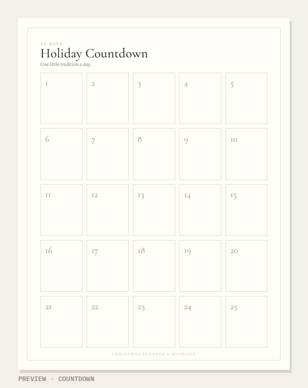 Christmas Planner & Wishlist Kit 2026: 25-day countdown page preview